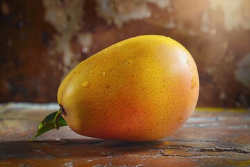 Aufkleber - Fresh ripe mango fruit on wooden surface. Perfect for food and nutrition concepts
