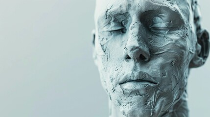 Poster - Detailed close-up of a sculpture depicting a man's face. Suitable for art and creativity concepts