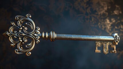 Poster - A golden key with intricate design, perfect for various projects