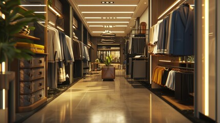 Poster - Interior of a clothing store with a potted plant, suitable for fashion or retail concepts
