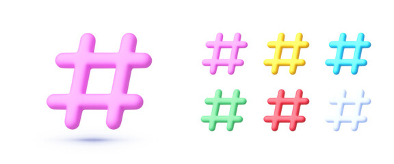 Aufkleber - Hashtag set in 3d style. Social media concept. Internet network concept. Vector illustration