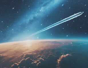 Wall Mural - Asteroid with Contrail in Outerspace Illustration AI