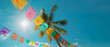 Sunny Beach Fiesta with Colorful Papel Picado - Vibrant Celebration Under the Sun, Ideal for Holiday Banners and Tropical Party Decor
