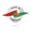 Made in Portugal. Portugal flag ribbon with circle silver ring seal stamp icon. Portugal sign label vector isolated on white background