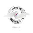 Made in South Korea. South Korea flag ribbon with circle silver ring seal stamp icon. South Korea sign label vector isolated on white background