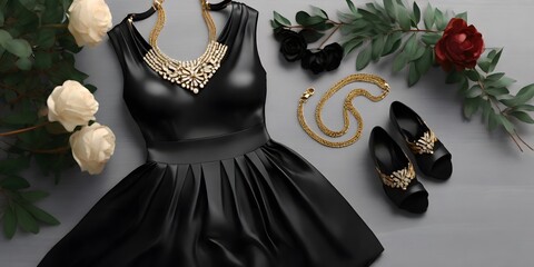 A simple and elegant little black dress complemented by a stunning statement necklace