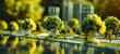 Modern generic contemporary style miniature model of glass and trees of a landscaped park