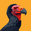 Close-up digital artwork of a vulture's head with detailed feathers and vivid colors against an orange background.
