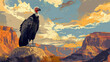 Vibrant digital illustration of a vulture perched on a cliff with a dramatic sky.