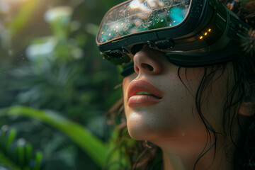 Poster - An imaginative virtual reality experience pushing the boundaries of immersive storytelling and interactive technology. Concept of virtual creativity. Generative Ai.