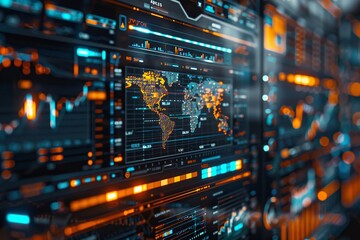 Poster - The screen is a colorful array showcasing a detailed financial dashboard with real-time updates on worldwide markets and investment insights.