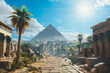 ruins of the ancient egypt city , pyramid as a background , abandoned sand kingdom