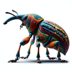 colorful weevil against a white background