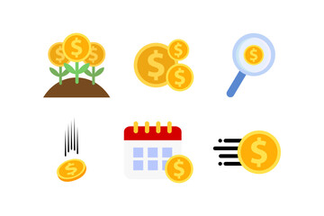 Coin dollar icon set. Business, financial, profit growth, investment, budget management concepts. Flat modern vector design illustration isolated on background.