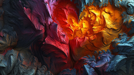 Wall Mural - Vibrant Chromatic Explosion: Abstract Digital Art with Fiery Textures and Dynamic Swirls