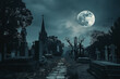 nightmares, a shadowy cemetery beneath the watchful eye of the moon