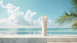 White cosmetic tube mock up with ocean view in a serene setting