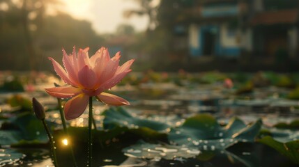 Canvas Print - Pink flower in pond