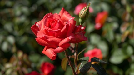 Wall Mural - A blooming red rose in the garden