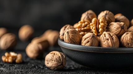 Wall Mural - Many walnuts in bowl on table