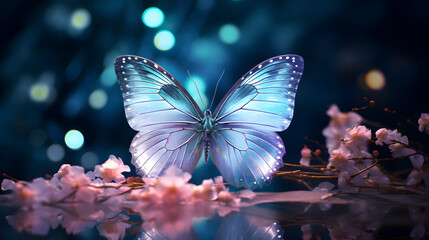 Digital technology glass crystal butterfly fantasy scene abstract graphic poster web page PPT background