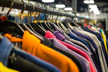 Wall Mural - A rack of clothes with a blue shirt hanging from the top