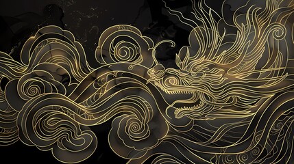 Wall Mural - Traditional golden lines chinese dragon illustration poster background