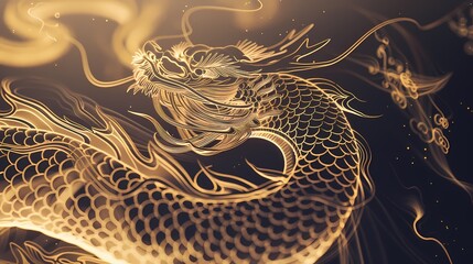 Wall Mural - Traditional golden lines chinese dragon illustration poster background