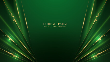Wall Mural - green luxury background and diagonal golden lines with glittering light effect