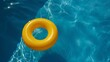 © The Little Hut - Generative AI : Yellow pool float, ring floating in a refreshing blue swimming pool