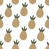 Fototapeta Dinusie - Seamless pattern with cartoon pineapple. colorful vector. hand drawing, flat style. design for fabric, print, textile, wrapper