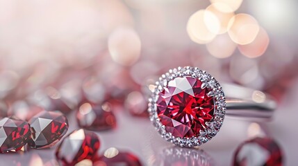 Aufkleber - Generative AI : big red ruby ring with jewelry background