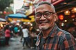 Portrait of a senior Asian man with eyeglasses in Chinatown