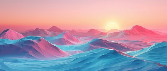 Wall Mural - A lowpoly 3D landscape, where clean lines and forms meet in harmony