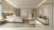 Stepping into the fourth bedroom one can immediately feel the lavishness of the space. The walls are cloaked in a lightcolored marble with delicate ing complementing the soft white .