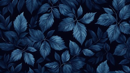 Wall Mural - Dark blue pattern foliage pattern texture