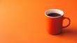 Orange mug filled with coffee on background, creating monochromatic effect