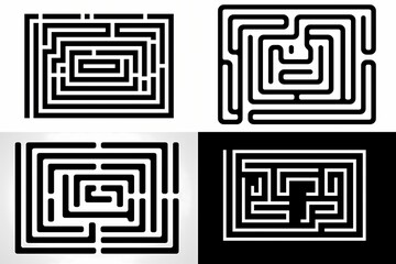 Wall Mural - Intricate black and white icon of a maze, with thick lines and a minimalist solid color background