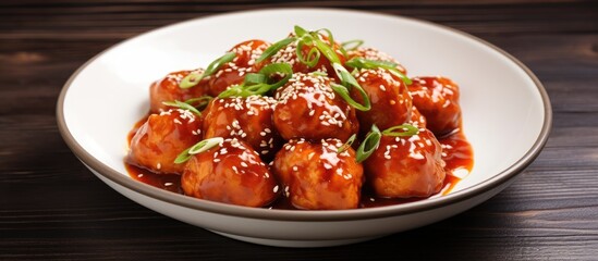 Poster - Bowl filled with delicious meat and savory sauce in a detailed close-up view