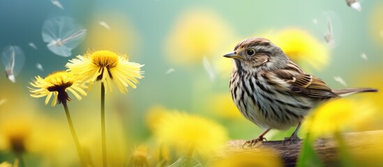 Canvas Print - A feathered bird rests peacefully on a sturdy tree branch, surveying its surroundings in nature.