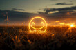 Cheerful yellow smile face on sunset background. positivity and mental health . AI generated