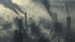 Animated graphic of dark clouds of particulate matter enveloping urban centers, reducing visibility to near zero,
