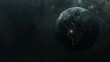 Artistic rendering of a globe shrouded in darkness, with faint glimmers of hope in protected reserves,