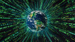 Conceptual image of the Earth wrapped in a lattice of digital data, symbolizing global information exchange,