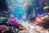 Fototapeta Do akwarium - An underwater paradise created in immersive 3D. with lively coral reefs