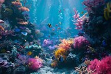 Fototapeta Do akwarium - An underwater paradise created in immersive 3D. with lively coral reefs