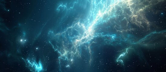 Wall Mural - A captivating celestial scene featuring a stunning blue and white nebula accented with bright stars scattered throughout