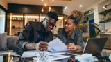 Fototapeta  - A real estate agent reviewing financial documents with a client, highlighting the importance of financial literacy in property investment. 