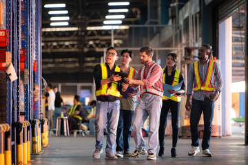 Wall Mural - A group of warehouse employees, Inspecting products on warehouse shelves before they are sent to retailer