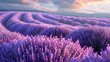 A tranquil lavender field in bloom, with rows of fragrant purple flowers stretching towards the horizon.